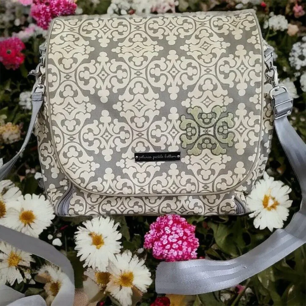 Petunia Pickle Bottom Backpack Shoulder Diaper‎ Bag Gray Light Yellow Green